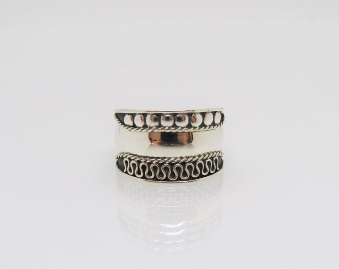 Vintage Bali Sterling Silver Wide Band Ring Size 9