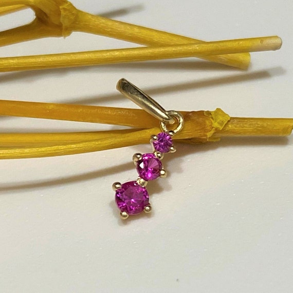 Vintage 14K Solid Yellow Gold Ruby Tiny Pendant. - image 2