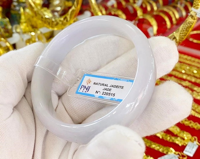 Translucent Natural Lavender, White Jadeite Jade Vintage Bangle Bracelet 59.4MM