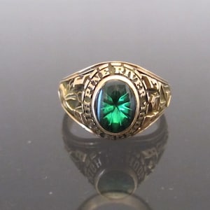 Vintage 1983s 10K Sold YG Emerald Cabochon Ladies Class Ring Size 6