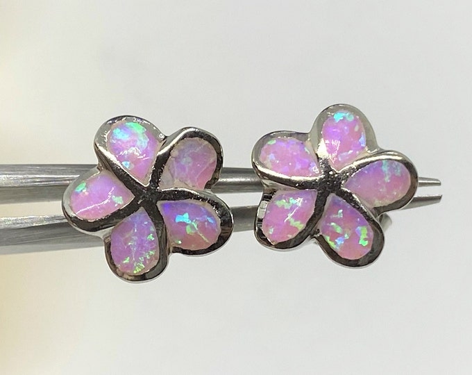 Sterling Silver Pink Opal Flower Earrings.