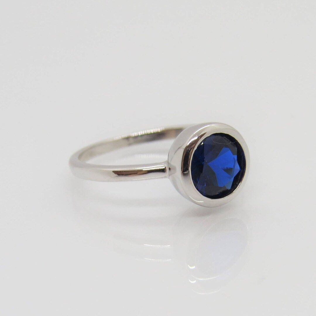 Sterling Silver Round Cut Blue Sapphire Ring Size 7 - Etsy