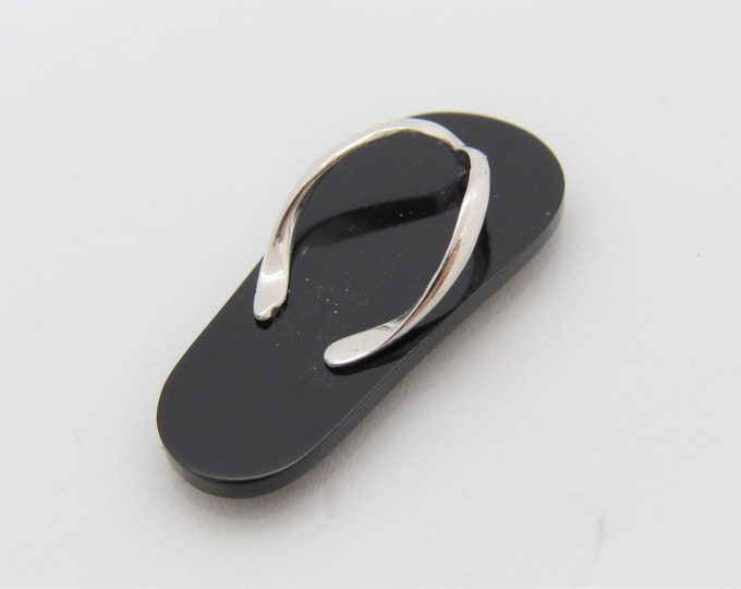 Vintage Sterling Silver Black Onyx Sandal, Shoe Pendant