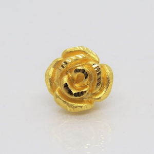 Vintage Pure 24K Gold Flower Rose Charm Bead Pendant Make for Bracelet