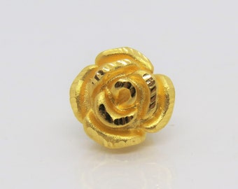 Vintage Pure 24K Gold Flower Rose Charm Bead Pendant Make for Bracelet