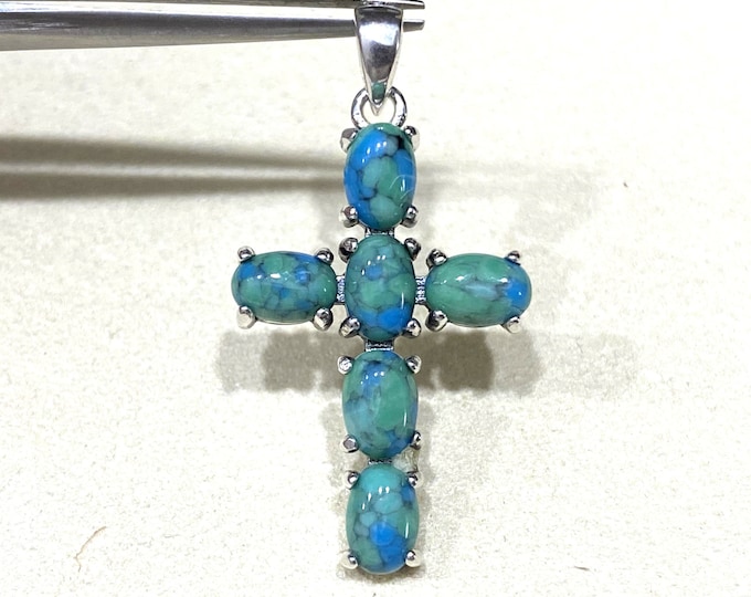 Sterling Silver 925 Turquoise Cross Pendant.