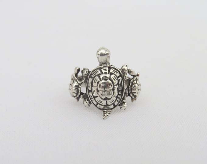 Vintage Sterling Silver Turtles Ring Size 6