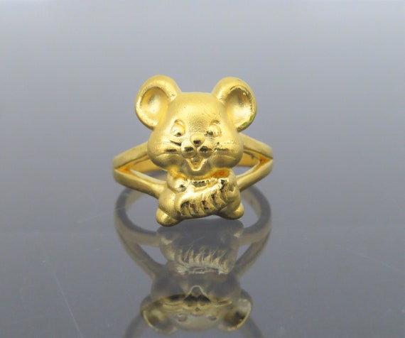 Vintage 24K 9999 Pure Gold Rat, Mouse Ring Size 6… - image 1