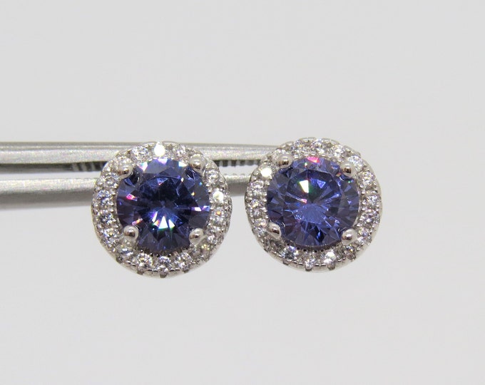 Vintage Sterling Silver Tanzanite & White Topaz Halo Earrings