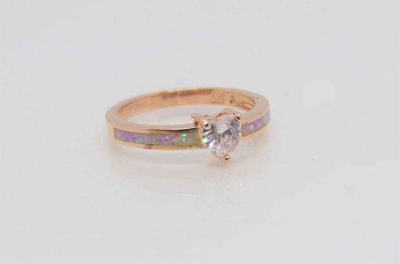 Vintage Sterling Silver Rose Gold Plate White Topaz /& Pink Opal Ring Size 6