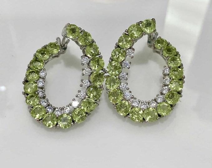 Vintage Sterling Silver Natural Peridot & White Topaz Earrings.