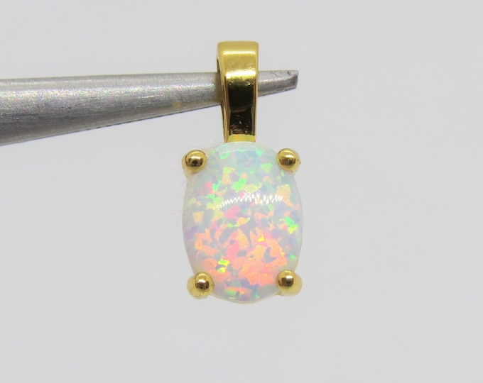 Vintage Sterling Silver Gold Vermeil Oval White Opal Charm Pendant
