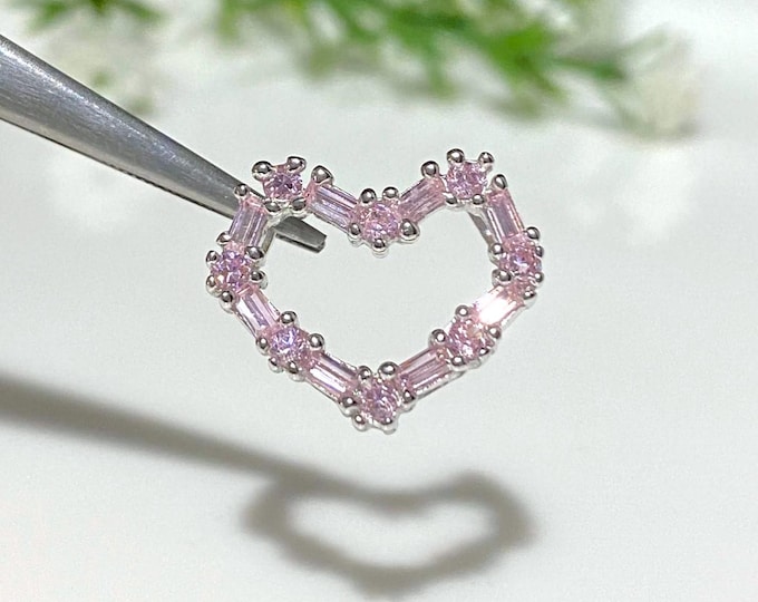 Vintage Sterling Silver Pink Sapphire Heart Pendant.
