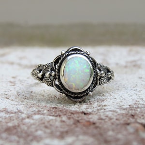 Sterling Silver White Opal Leaf Ring.