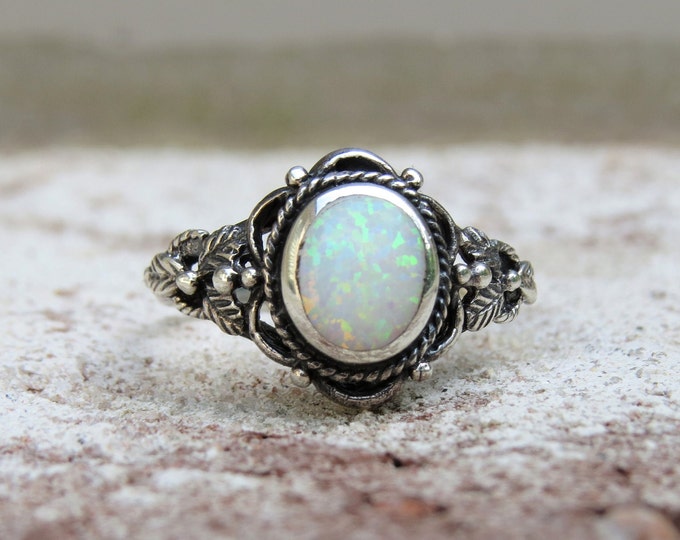 Sterling Silver White Opal Leaf Ring.