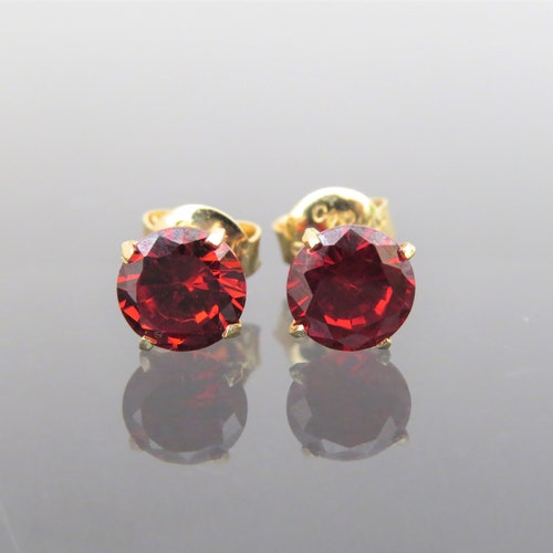 Vintage 14K Solid Yellow Gold Ruby Earrings - Etsy