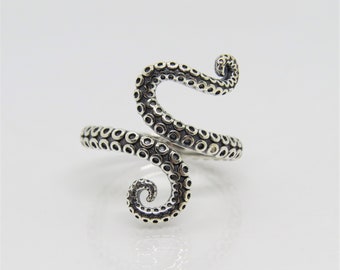 Vintage Sterling Silver Octopus Tentacles Ring Size 8