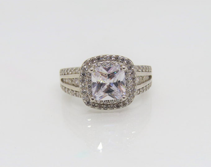 Vintage Sterling Silver White Topaz Engagement Ring Size 7.5