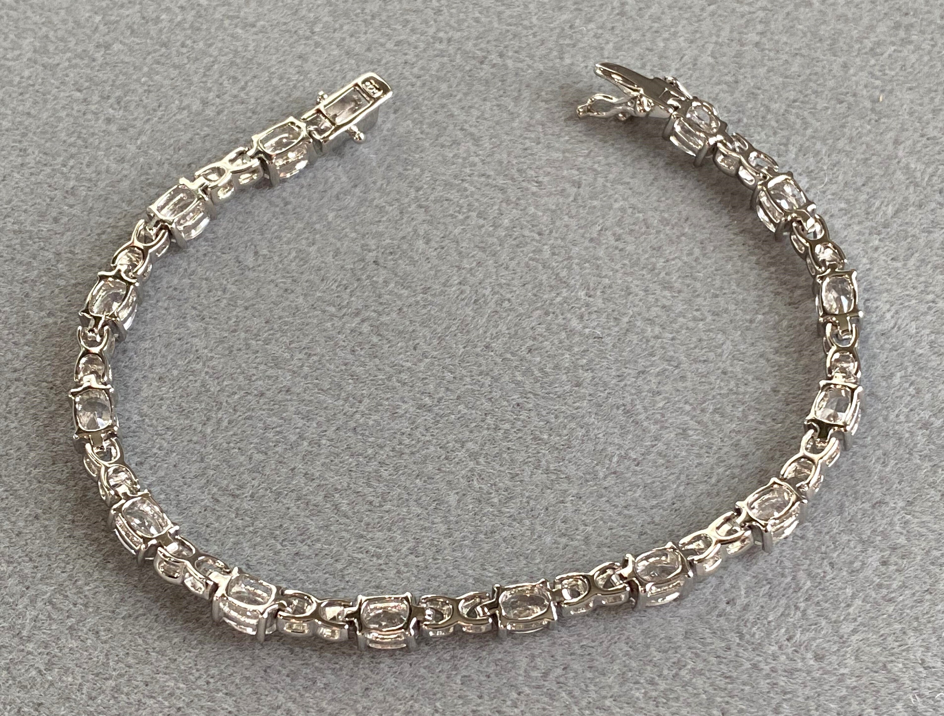 Sterling Silver Oval Cut White Topaz Link Bracelet 7 2/8 Sterling Silver Oval Cut White Topaz Link Bracelet 7 2/8