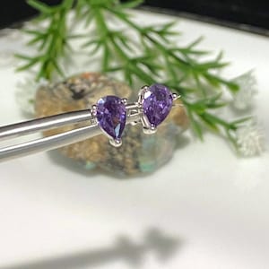 Sterling Silver Pear cut Amethyst Stud Earrings.