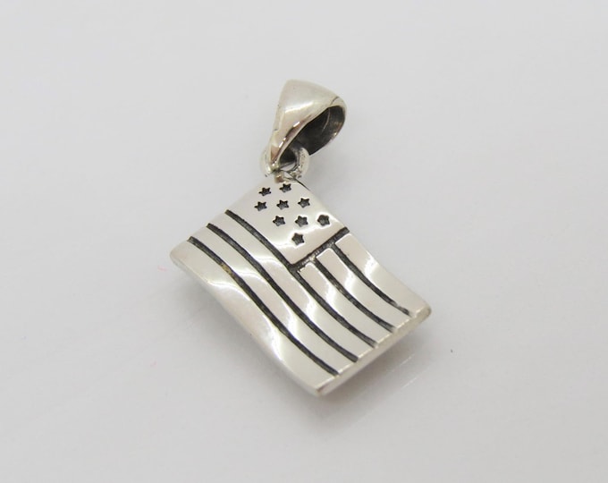 Vintage Sterling Silver American Flag Charm Pendant