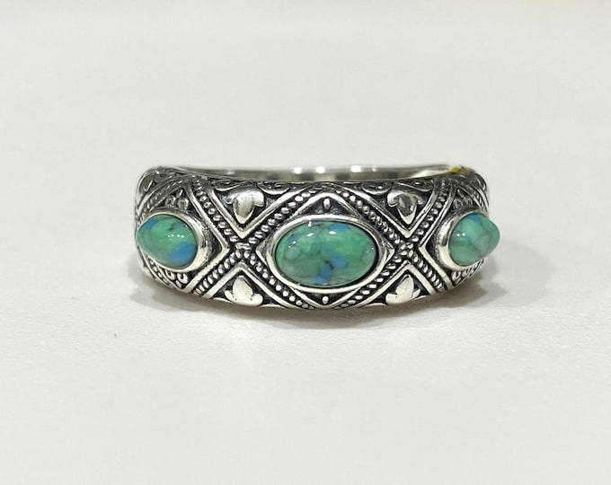 Vintage Sterling Silver Turquoise Dome Ring Size 9.