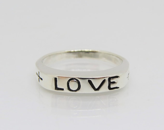 Vintage Sterling Silver Love Cross Dome Ring Size 7