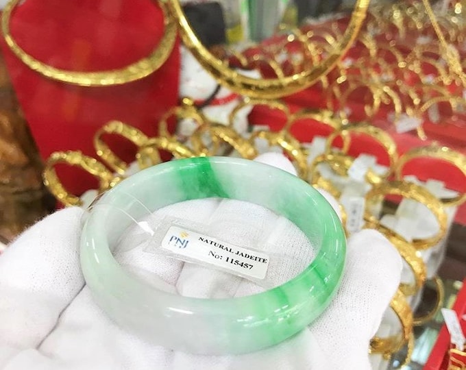 Vintage Translucent Natural Green, Light Lavender Jadeite Jade Bangle Bracelet 55.7MM