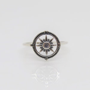 Vintage Sterling Silver White Topaz Compass Ring Size 9