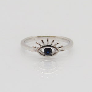 Vintage Sterling Silver Blue Sapphire Evil Eye Ring Size 10