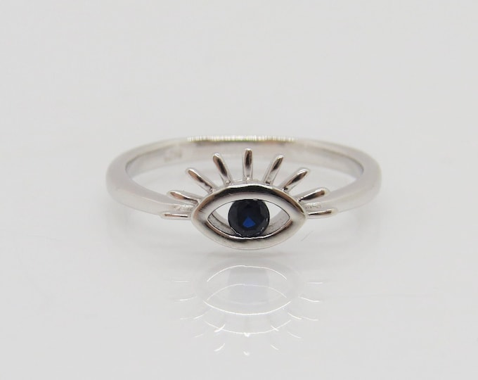Vintage Sterling Silver Blue Sapphire Evil Eye Ring Size 10