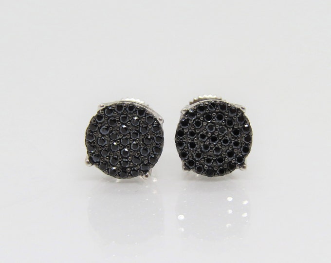 Sterling Silver Black Sapphire Pave Earrings 8MM 10MM