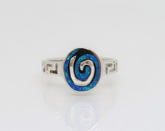 Vintage Sterling Silver Blue Opal Spiral Ring Size 8