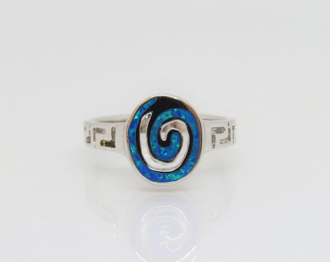 Vintage Sterling Silver Blue Opal Spiral Ring Size 8
