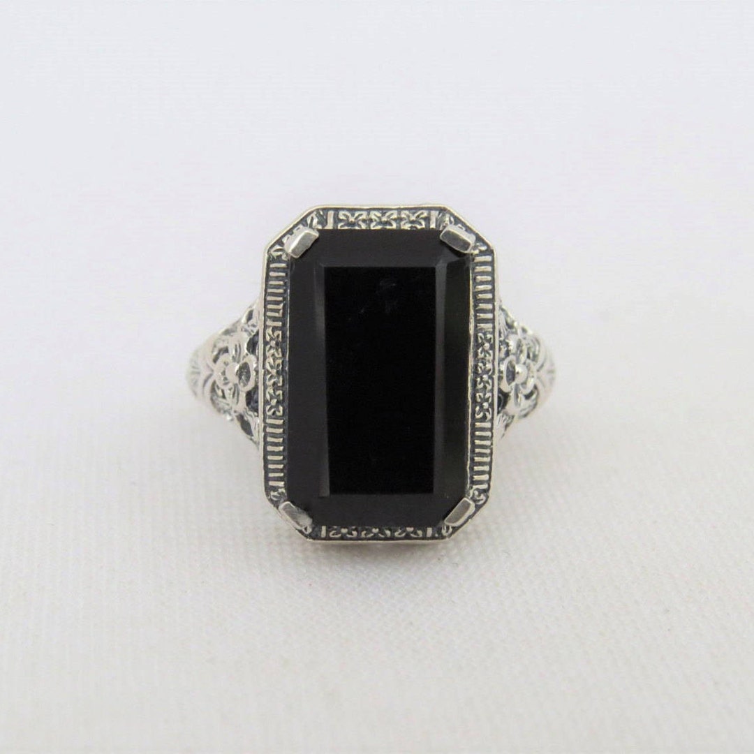 Vintage Sterling Silver Natural Black Onyx Filigree Ring Size 7 - Etsy