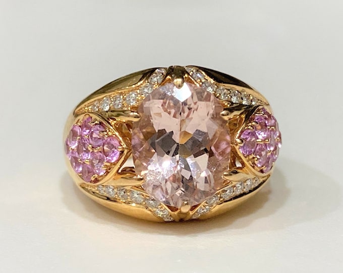 Vintage 18K Rose Gold 2.96ct Morganite Pink Sapphire Diamond Ring Size 6
