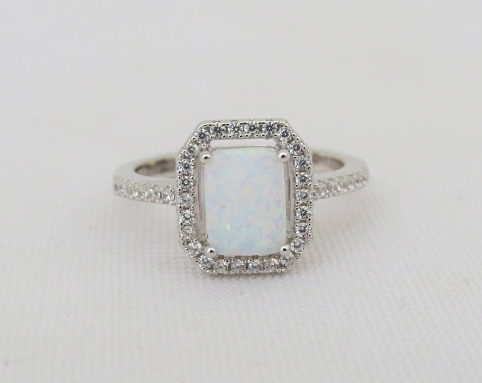 Vintage Sterling Silver Fire Opal & White Topaz Ring Size 7