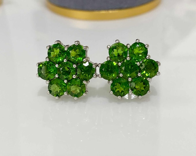 Vintage Sterling Silver Natural Round cut Tsavorite Earrings.