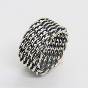 Vintage Sterling Silver Wide Weave Knot Band Ring Size 9