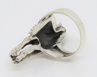 SILVER HORSES リング Solid 925 Sterling Silver Men's Horseshoe with Horse Head