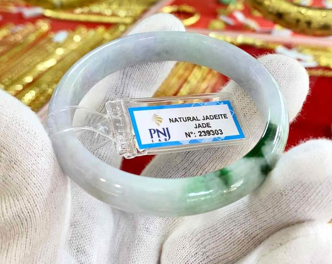 Vintage Translucent Natural Green, Lavender Jadeite Jade Bangle Bracelet 54.3MM