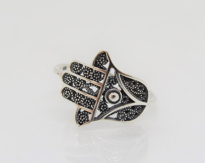 Sterling Hamsa, Hand Filigree Ring Size 7