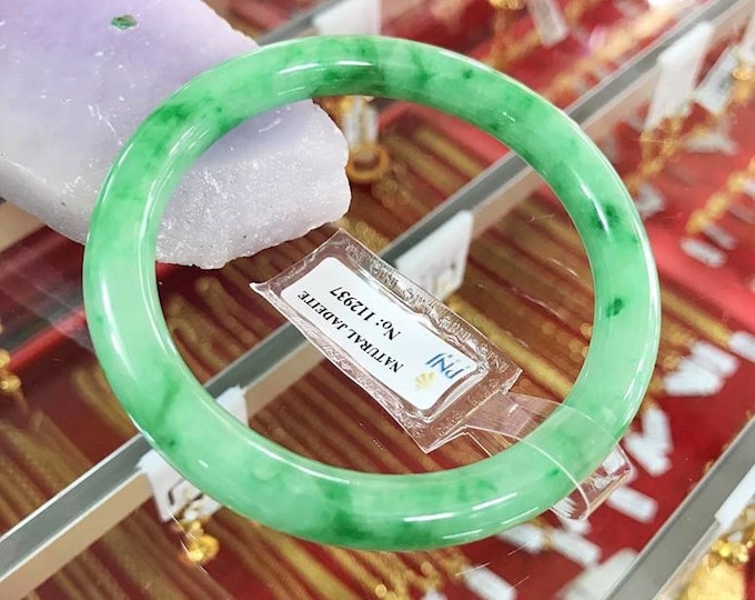 Vintage Translucent Natural Green Jadeite Jade Bangle Bracelet 55MM