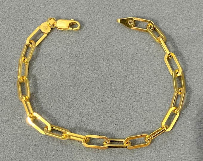Vintage Sterling Silver 925 Yellow Gold Plate Rolo Link Chain Bracelet 7'' 8''