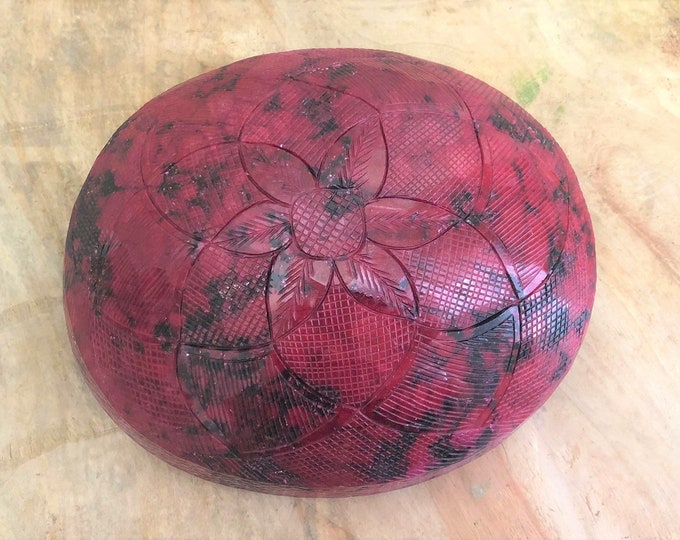 Vintage Natural Oval Ruby Carved Floral Statue , Paperweight, Loose Gemstone 3,700Grams