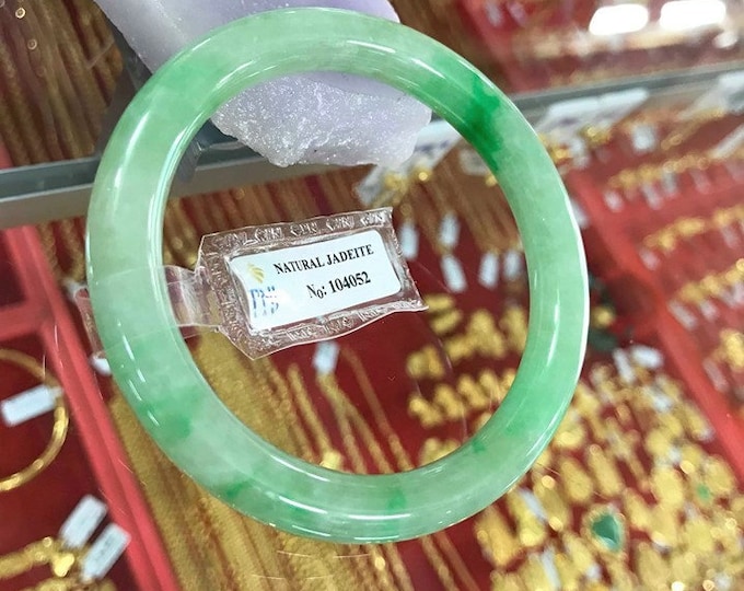 Translucent Natural Green Jadeite Jade Vintage Bangle Bracelet 54.7MM
