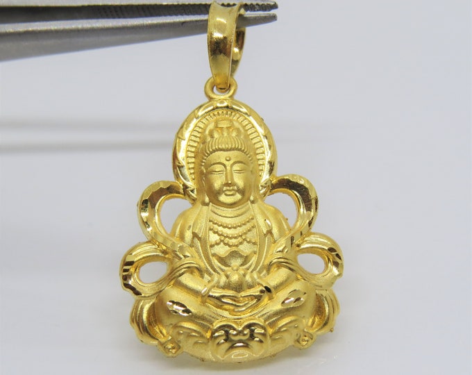 Vintage 23K 980 Yellow Gold Kwan Yin, Quan Yin Buddha Pendant