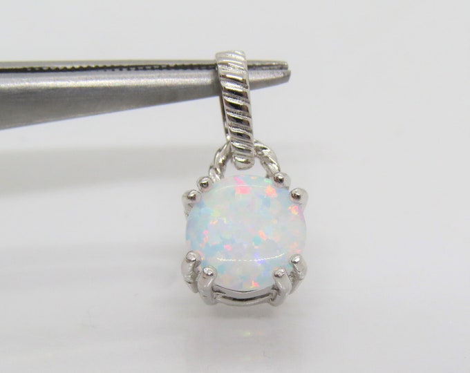 Vintage Sterling Silver Round cut White Opal Pendant