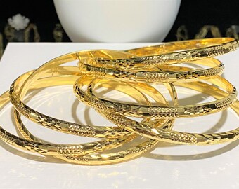 アクセサリー K18 gold bangle 18K Yellow Gold 7 Pieces Set Bangle Diamond Cut. 52.5mm
