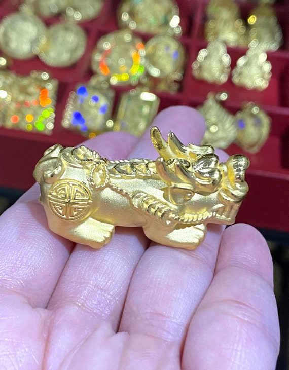 Vintage 24K 999 Pure Gold Pixiu, Dragon Charm Pen… - image 7